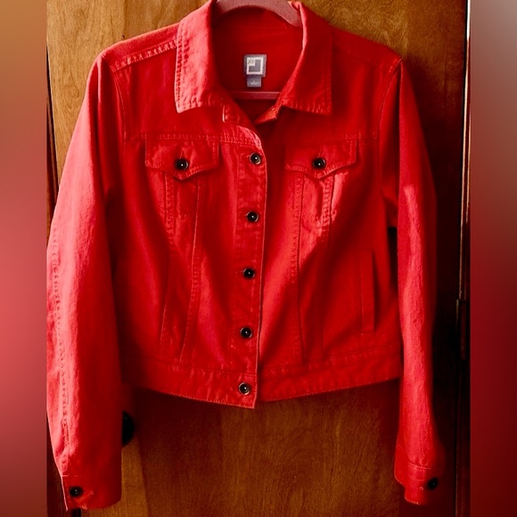 🎸JCP Beautiful Red Denim Jacket. 4 pockets size Large - Picture 5 of 5